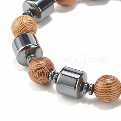 Stretcharmband aus natürlichem Holz und synthetischen Hämatitperlen&nbsp;BJEW-JB07937
