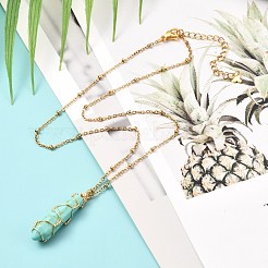 Collier pendentif turquoise synthétique à double pointe&nbsp;NJEW-JN03720-01