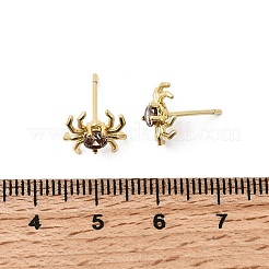 Spinnen-Ohrstecker aus Messing mit Mikropavé und Zirkonia&nbsp;EJEW-L306-04G-02
