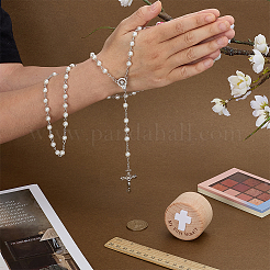1 stück legierung kruzifix kreuz jungfrau anhänger weiß runde glas perle rosenkranz perlenketten&nbsp;NJEW-FG0001-23