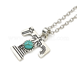 Lettre a ~ z en alliage plaqué argent antique avec colliers à pendentif turquoise synthétique&nbsp;NJEW-G080-01T