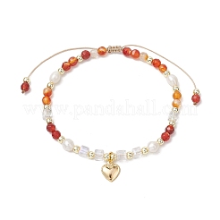 Pulseras trenzadas de cuentas de cornalina redondas naturales para mujer&nbsp;BJEW-JB11658-01