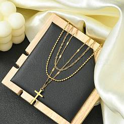 Kreuz 304 Edelstahl Anhänger Halsketten für Frauen&nbsp;NJEW-G157-07G