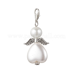 50 pendentif ange en forme de cœur en plastique ABS imitation perle et perle de verre&nbsp;HJEW-JM03498-02