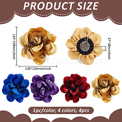 4 Stück 4 Farben 3D-Blumeneisen mit Sicherheitsnadel aus Satinstoff&nbsp;JEWB-PH0001-46