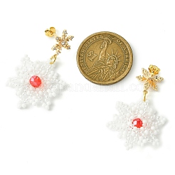 Pendientes colgantes trenzados con semillas de vidrio y copos de nieve navideños&nbsp;EJEW-MZ00233-02