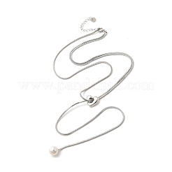 304 Edelstahl runde Muschelperlenanhänger Lasso-Halsketten für Damen&nbsp;NJEW-U031-03P