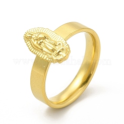 Bague ovale en acier inoxydable 304 plaquée sous vide PVD avec motif de la Vierge Marie pour femme&nbsp;RJEW-A013-02G-02