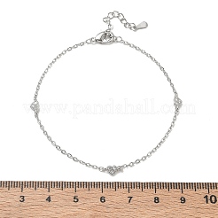 Bracciali a catena a maglie a cuore in ottone con micro pavé di zirconi cubici trasparenti&nbsp;KK-CBA6980-23P