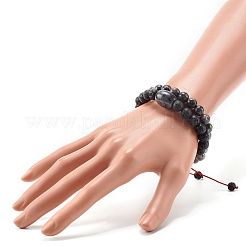 Ensemble de bracelets en perles tressées en larvikite naturelle et pierre de lave pour filles et femmes&nbsp;BJEW-JB06972-01