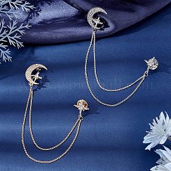 2 broche en strass lune et étoile 2 couleurs avec chaîne de sécurité suspendue&nbsp;JEWB-CA0001-14