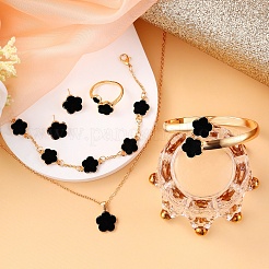 Manschettenarmbänder & Gliederarmbänder & Ohrstecker & Halsketten & Ringe aus Acryl mit Blumenlegierung&nbsp;WG72368-01