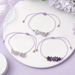 3 bracelet de perles tressées en pierres précieuses de 3 styles&nbsp;BJEW-JB11146-05