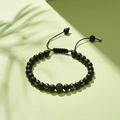 Braccialetto di perline intrecciate in ossidiana naturale ed ematite sintetica con zirconi&nbsp;BJEW-JB08117-04