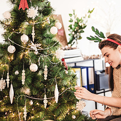 30 Stück 3 Stile Weihnachtsdekorationen mit runden Holzperlenanhängern&nbsp;HJEW-GA0001-47