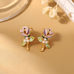 Orecchini a bottone in ottone con fiori e perle finte&nbsp;FS-WG24618-01