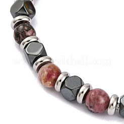 Bracciale con perline rotonde in rodocrosite naturale e ematite sintetica magnetica&nbsp;X-BJEW-P339-02P-09