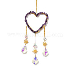 Herz natürliche Amethyst Chips hängende Ornamente&nbsp;HJEW-G024-01D