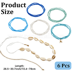 6 ensemble de 6 chaînes de taille bohèmes en coquillage naturel et perles en plastique&nbsp;AJEW-CP0011-36