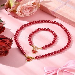 2 stücke 2 arten abs kunststoff imitation perlen halsketten & armbänder sets für frauen&nbsp;SJEW-FS00006