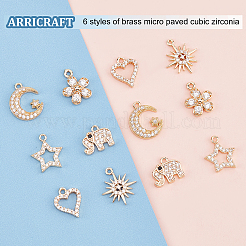 12 pz. 6 stile cremagliera placcato in ottone micro pavé ciondoli in zirconia cubica&nbsp;ZIRC-AR0001-17