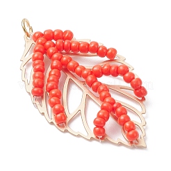 Pendentifs en forme de feuille faits à la main avec des perles de verre&nbsp;PALLOY-MZ00935-02