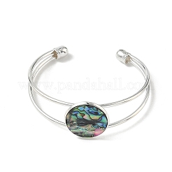 Bracelets manchettes plates rondes en laiton et nacre d'ormeau naturel&nbsp;BJEW-JB14484