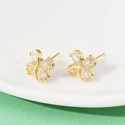 Aretes de circonita cúbica transparente con micropavé de latón y flores&nbsp;EJEW-U064-03A-G