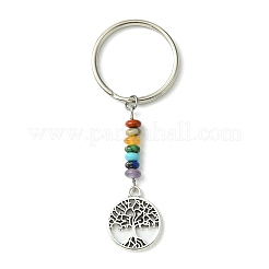 Porte-clés rond plat en alliage et cœur avec pendentif arbre de vie&nbsp;KEYC-JKC00591