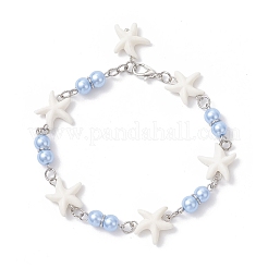 3 Stück synthetische türkisfarbene Seestern-Gliederarmbänder für Frauen&nbsp;BJEW-JB12469