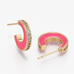 Demi-créoles en laiton avec micro-pavé et zircone cubique&nbsp;EJEW-L231-64B