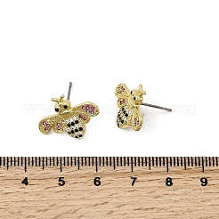 Orecchini a bottone in ottone con api in zirconi cubici colorati&nbsp;EJEW-L261-017G