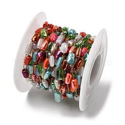 Chaînes artisanales en acier inoxydable 304 avec perles rectangulaires en verre électroplaqué&nbsp;CHS-K020-20G