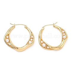 Pendientes de aro con perlas de acero inoxidable 304 y plástico ABS&nbsp;SA-CBA2696-31G