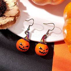 Halloween-Motiv: Ohrringe aus Holzlegierung mit Kürbismotiv&nbsp;EJEW-JE05850-02