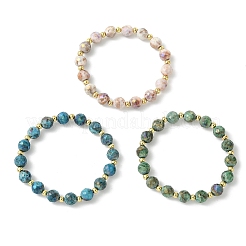 Pulseras redondas de cuentas de cristal de geoda drusa natural galvanizada&nbsp;BJEW-JB13924