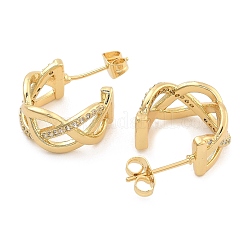 Orecchini a bottone in ottone con pavé di zirconi chiari&nbsp;EJEW-U005-05G