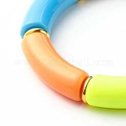 Bracciale elasticizzato con perline acriliche a tubo curvo grosso per donna ragazza&nbsp;BJEW-JB06684-04