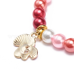 Braccialetto elasticizzato con perline di vetro rosso con ciondolo a forma di fungo smaltato in lega da donna&nbsp;BJEW-JB08711
