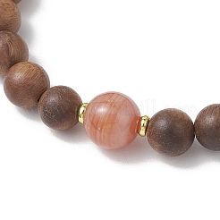 Braccialetti elastici con perline rotonde in sandalo naturale e agata per donna&nbsp;BJEW-JB11929-03