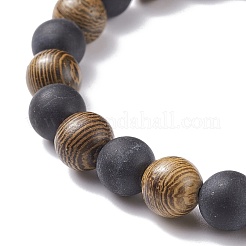 Bracelet extensible en perles rondes en bois de wengé naturel et pierres précieuses&nbsp;BJEW-JB08152