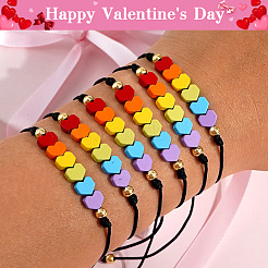 Bracciale regolabile in cordino nero con perline a forma di cuore arcobaleno e pietre preziose per donna&nbsp;YA9246-2