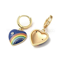 Pendientes de aro colgantes de latón chapado en oro real de 18k con corazón y arcoíris&nbsp;EJEW-L268-042G-04
