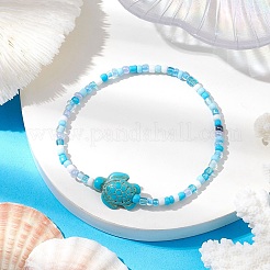 Bracelets extensibles en verre avec perles synthétiques turquoise teintées&nbsp;BJEW-JB11031-02