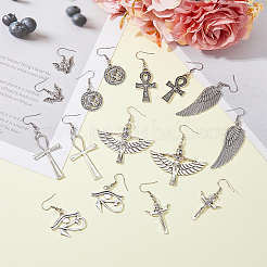 8 Paar 8-Stil Fledermaus & Ankh-Kreuz & Auge von Ra/Re & ägyptische Zinklegierung Ohrhänger&nbsp;EJEW-FI0001-37