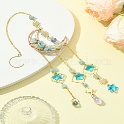 Décorations pendentif lune en copeaux d'amazonite naturelle&nbsp;HJEW-FS00027-02