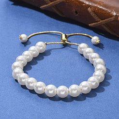 Bracelet coulissant en perles de coquillage avec chaîne serpent en laiton&nbsp;BJEW-B066-01B-02