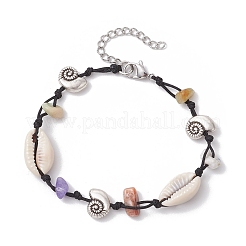 4 bracciale di perline intrecciate con perline di pietre preziose naturali e sintetiche e perline di conchiglia di ciprea&nbsp;BJEW-JB11834