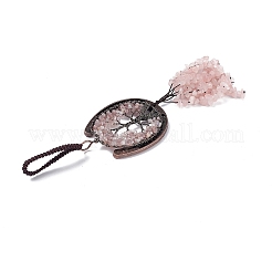 Decoración de colgantes de árbol de la vida con chip de cuarzo rosa natural&nbsp;G-F733-06B