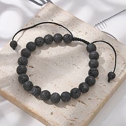 Braccialetti di perle intrecciate in pietra lavica naturale&nbsp;BJEW-R304-01-8mm